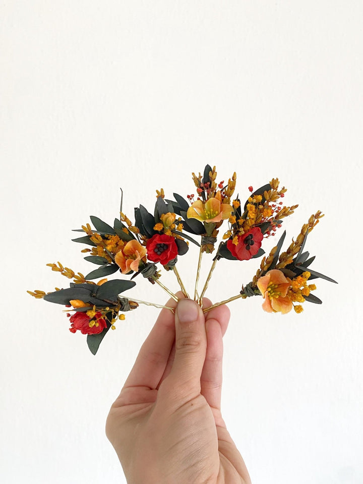 Autumn Poppy Hair Pins: Boho Wedding Hair Clips – handmade floral hair accessory by magaela