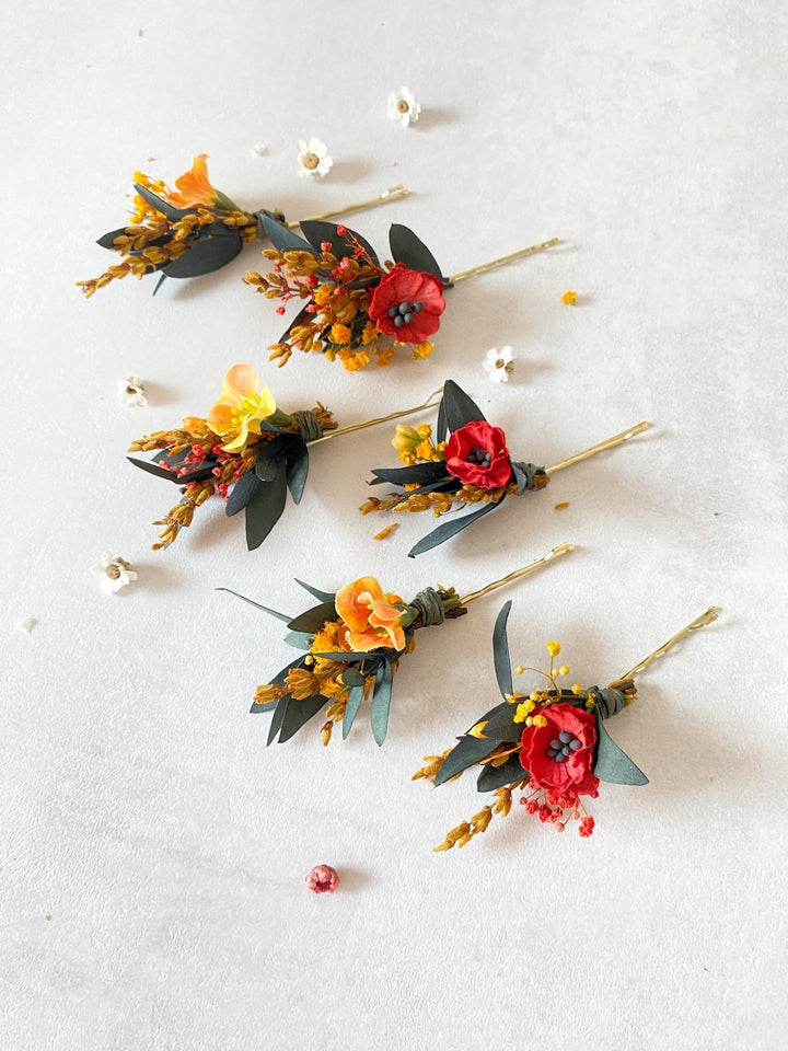 Autumn Poppy Hair Pins: Boho Wedding Hair Clips – handmade floral hair accessory by magaela