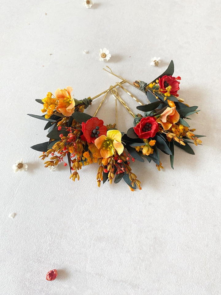 Autumn Poppy Hair Pins: Boho Wedding Hair Clips – handmade floral hair accessory by magaela