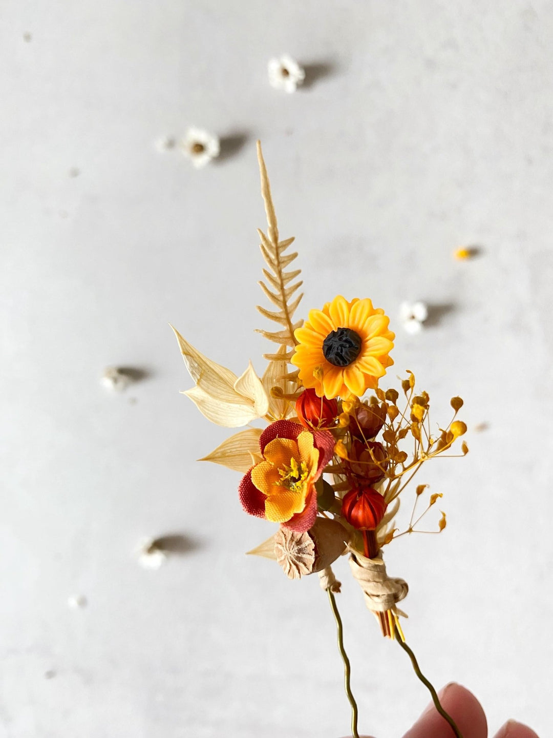 Sunflower Hair Pins: Boho Wedding Hair Clips, Cottagecore Style – handmade floral hair accessory by magaela