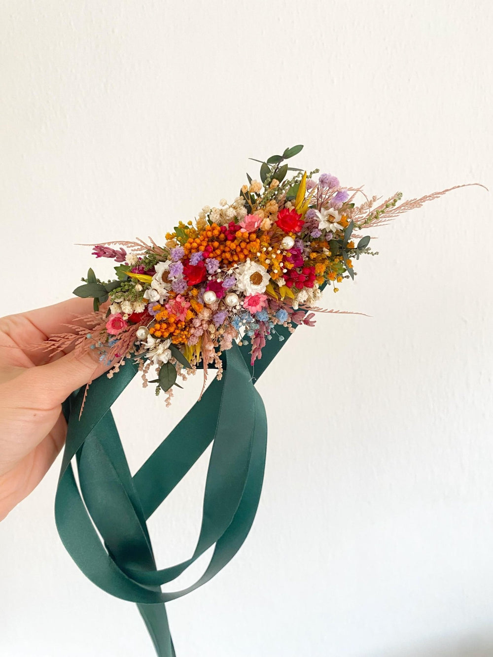 Preserved Flower Bridal Belt: Colorful Meadow Wedding Sash – handmade floral hair accessory by magaela