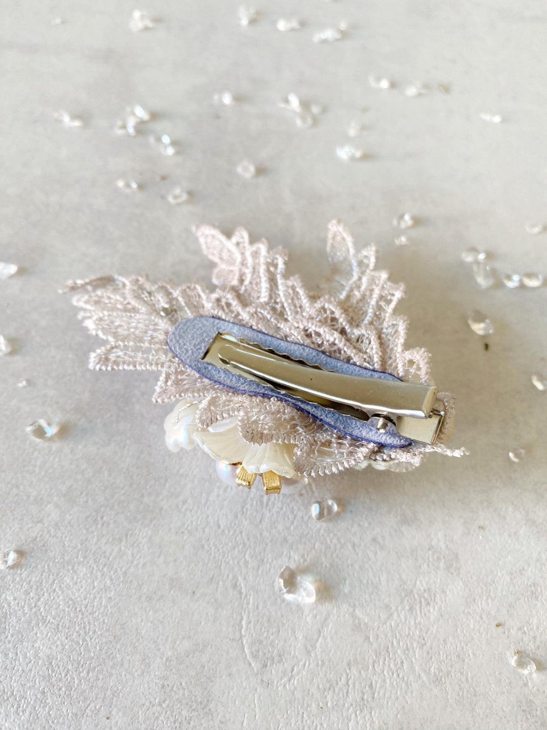 Glam Flower Hair Clip: Bridal Pearl & Lace Barrette – handmade floral hair accessory by magaela