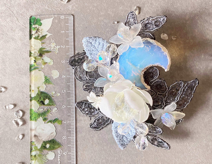 Glamour Flower Brooch with Moon: Romantic DG Style Brooch – handmade floral hair accessory by magaela