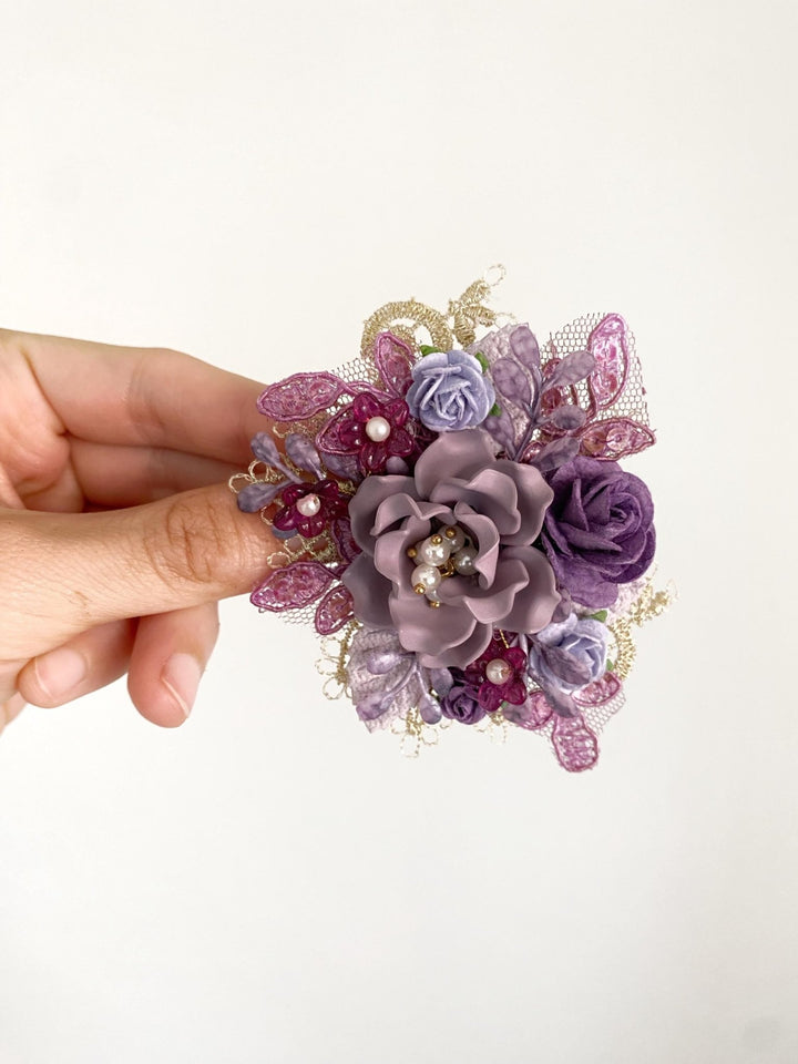 Purple Glam Flower Brooch: Luxury Floral Jewelry with Pearls & Lace (Limited Edition) – handmade floral hair accessory by magaela