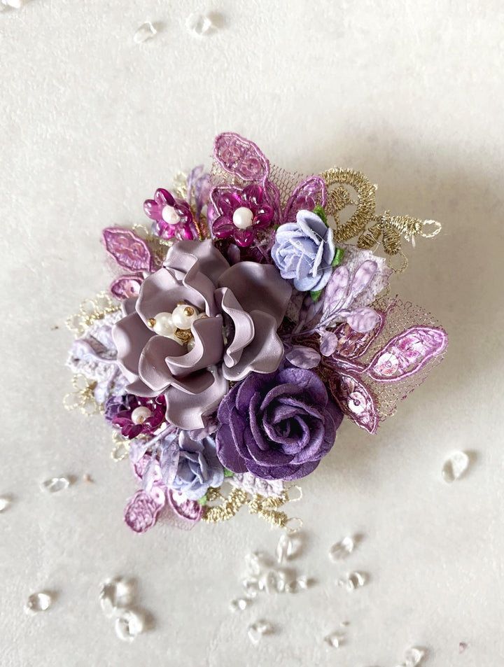 Purple Glam Flower Brooch: Luxury Floral Jewelry with Pearls & Lace (Limited Edition) – handmade floral hair accessory by magaela