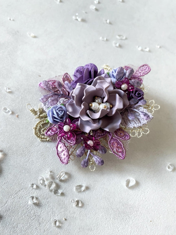 Purple Glam Flower Brooch: Luxury Floral Jewelry with Pearls & Lace (Limited Edition) – handmade floral hair accessory by magaela