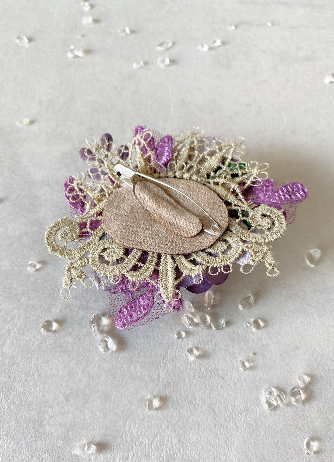 Purple Glam Flower Brooch: Luxury Floral Jewelry with Pearls & Lace (Limited Edition) – handmade floral hair accessory by magaela