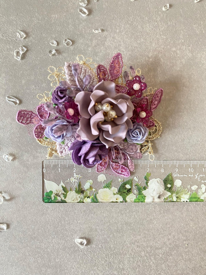 Purple Glam Flower Brooch: Luxury Floral Jewelry with Pearls & Lace (Limited Edition) – handmade floral hair accessory by magaela