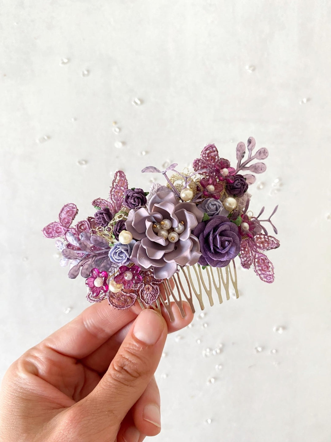 Glam Purple Flower Hair Comb: Luxury Bridal Hair Jewelry – handmade floral hair accessory by magaela