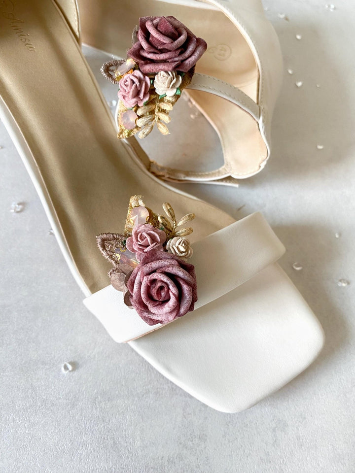 Glam Flower Shoe Clips: Old Pink Wedding Bridal Accessory – handmade floral hair accessory by magaela