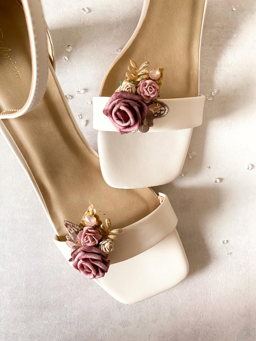 Glam Flower Shoe Clips: Old Pink Wedding Bridal Accessory – handmade floral hair accessory by magaela