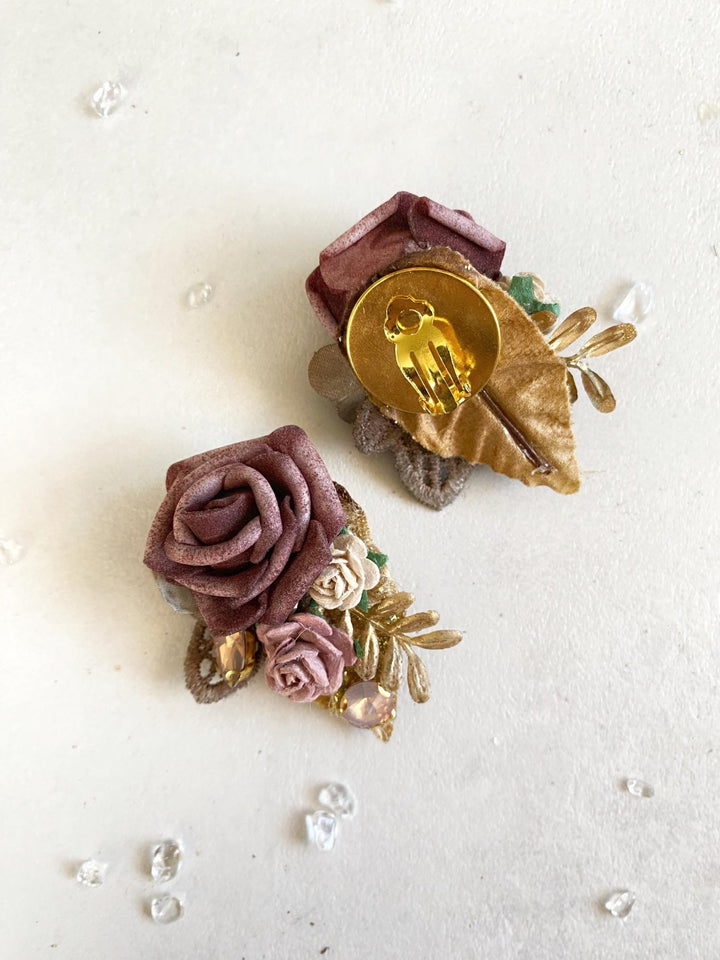 Pink Gold Flower Earrings: Glam Wedding Jewelry – handmade floral hair accessory by magaela