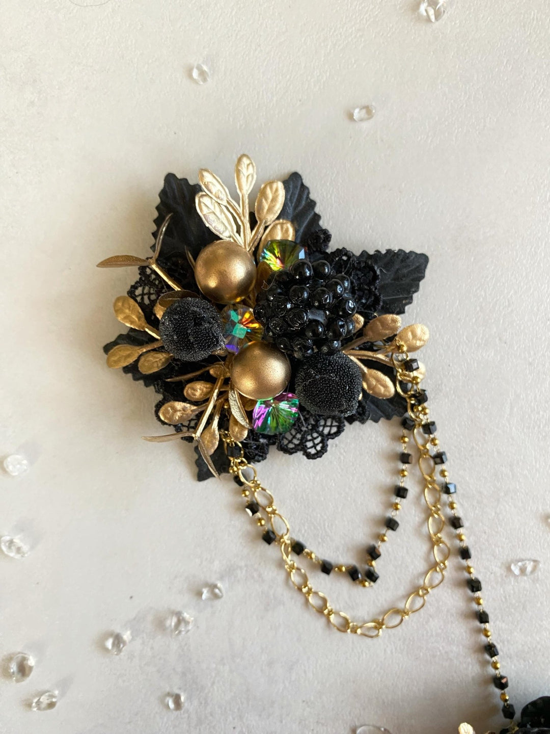 Black & Gold Glamour Flower Brooch - Magaela Limited Edition – handmade floral hair accessory by magaela