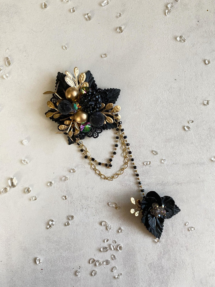 Black & Gold Glamour Flower Brooch - Magaela Limited Edition – handmade floral hair accessory by magaela