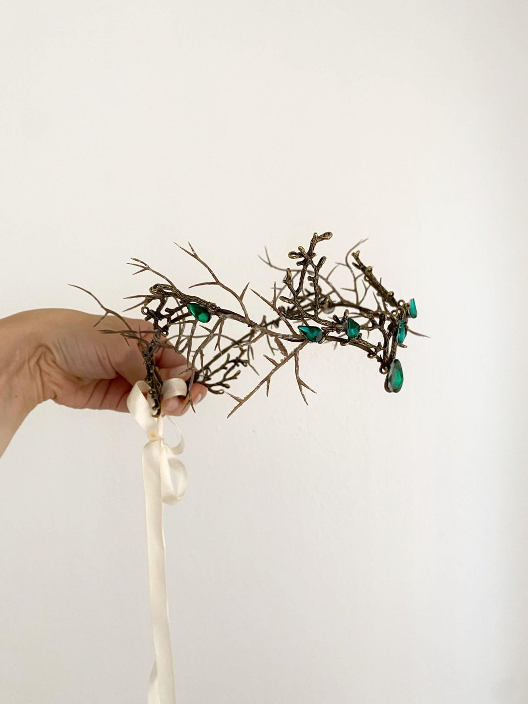 Emerald Green Fairy Crown: Woodland Wedding Bridal Tiara – handmade floral hair accessory by magaela