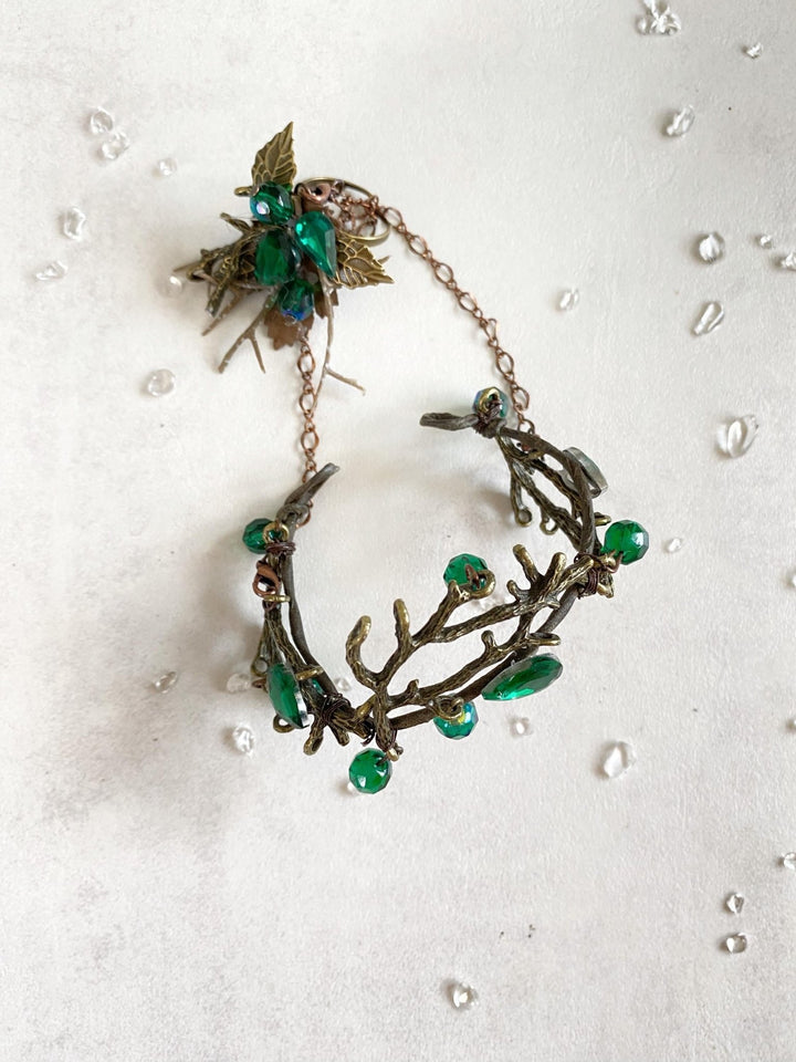 Emerald Green Floral Bracelet with Ring: Woodland Fairy Jewelry – handmade floral hair accessory by magaela