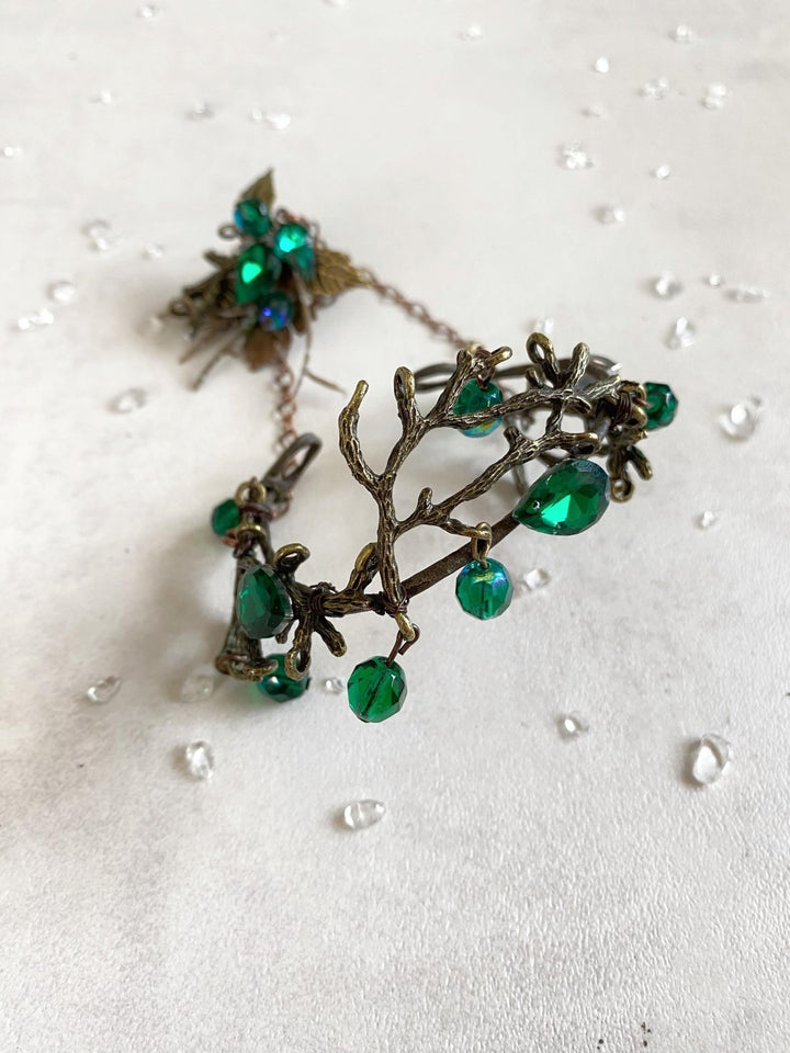 Emerald Green Floral Bracelet with Ring: Woodland Fairy Jewelry – handmade floral hair accessory by magaela