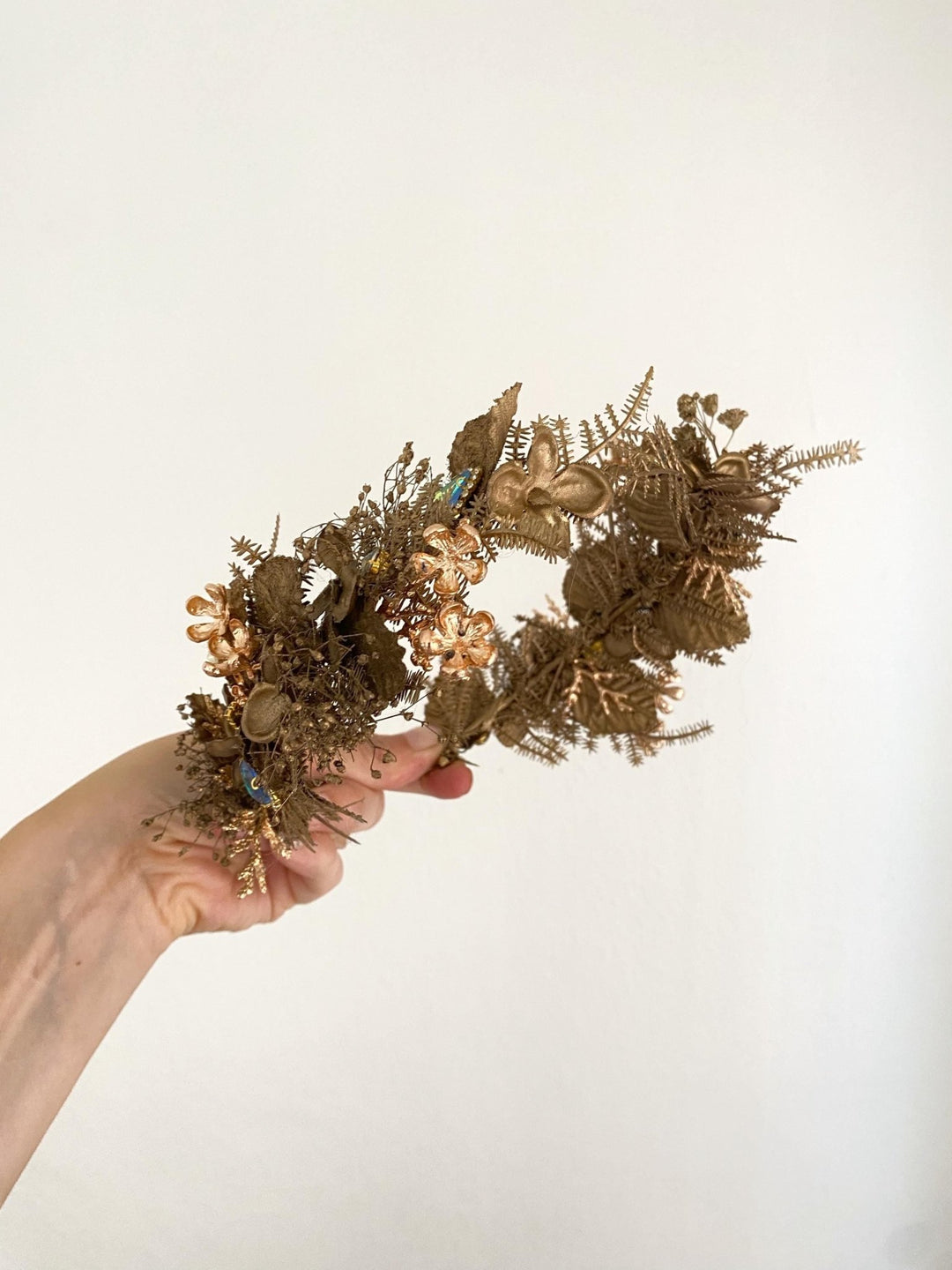 Gold Flower Crown: Glamour Bridal Tiara, Fantasy Wedding Jewelry – handmade floral hair accessory by magaela