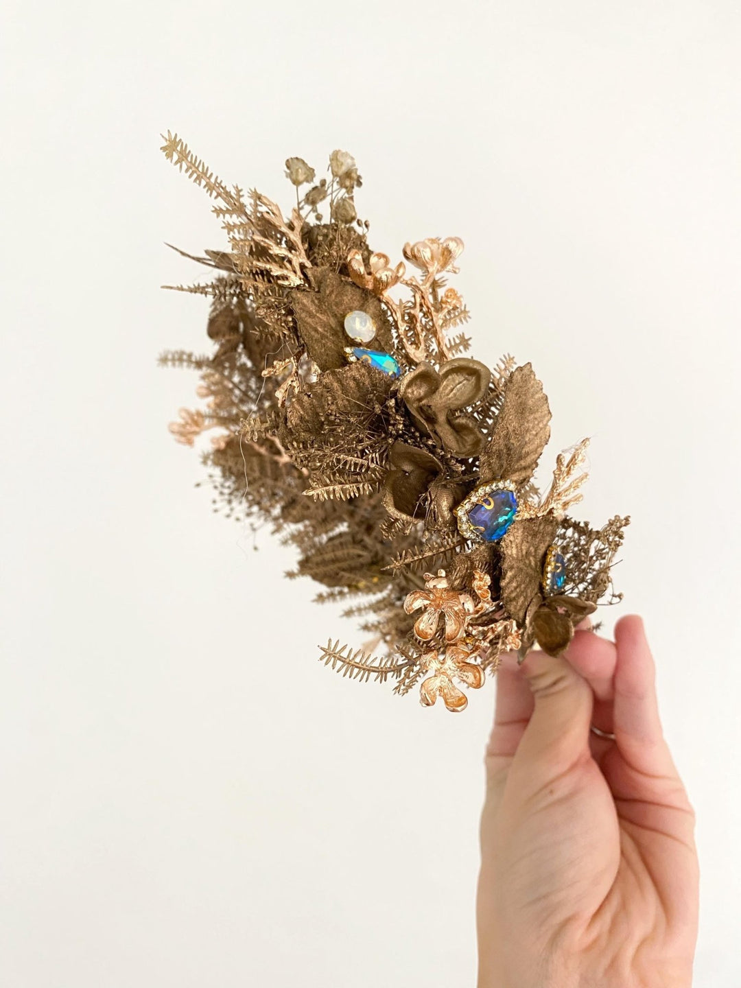 Gold Flower Crown: Glamour Bridal Tiara, Fantasy Wedding Jewelry – handmade floral hair accessory by magaela