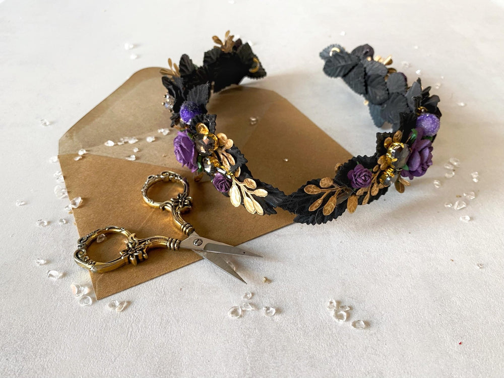 Purple Flower Tiara: Glamour Bridal Crown, Fantasy Wedding – handmade floral hair accessory by magaela