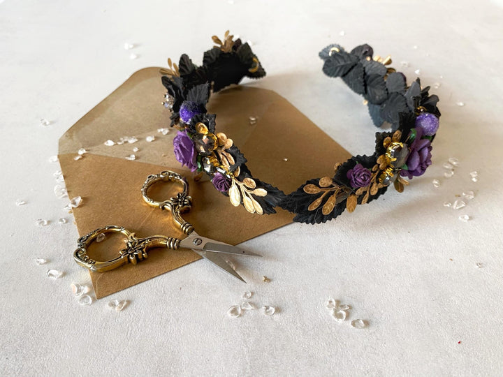 Purple Flower Tiara: Glamour Bridal Crown, Fantasy Wedding – handmade floral hair accessory by magaela