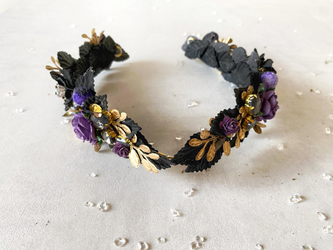 Purple Flower Tiara: Glamour Bridal Crown, Fantasy Wedding – handmade floral hair accessory by magaela