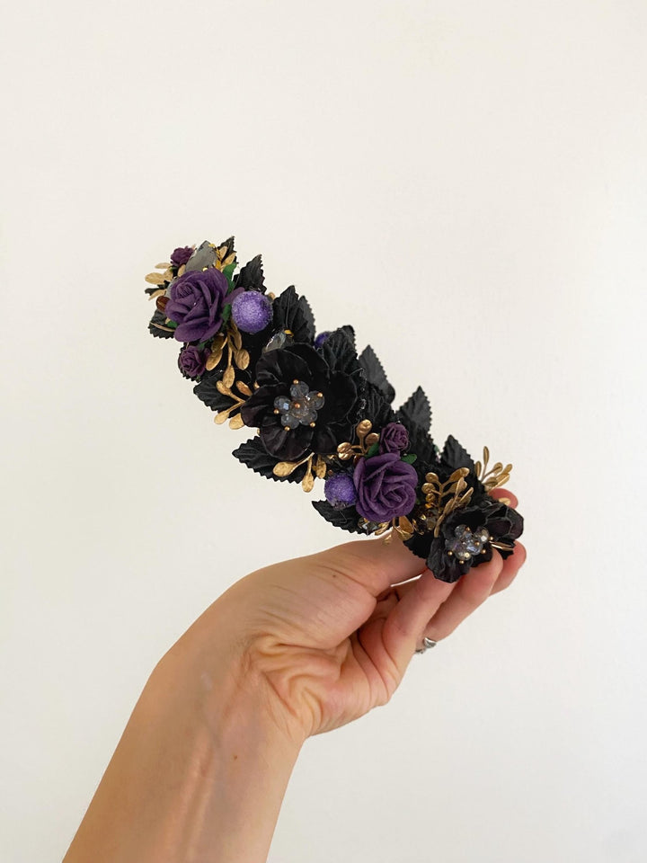 Purple Flower Tiara: Glamour Bridal Crown, Fantasy Wedding – handmade floral hair accessory by magaela