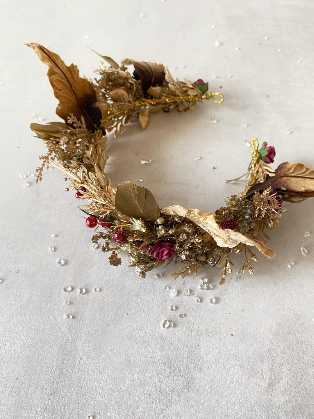 Burgundy Gold Flower Crown: Glam Bridal Tiara, Fantasy Wedding – handmade floral hair accessory by magaela