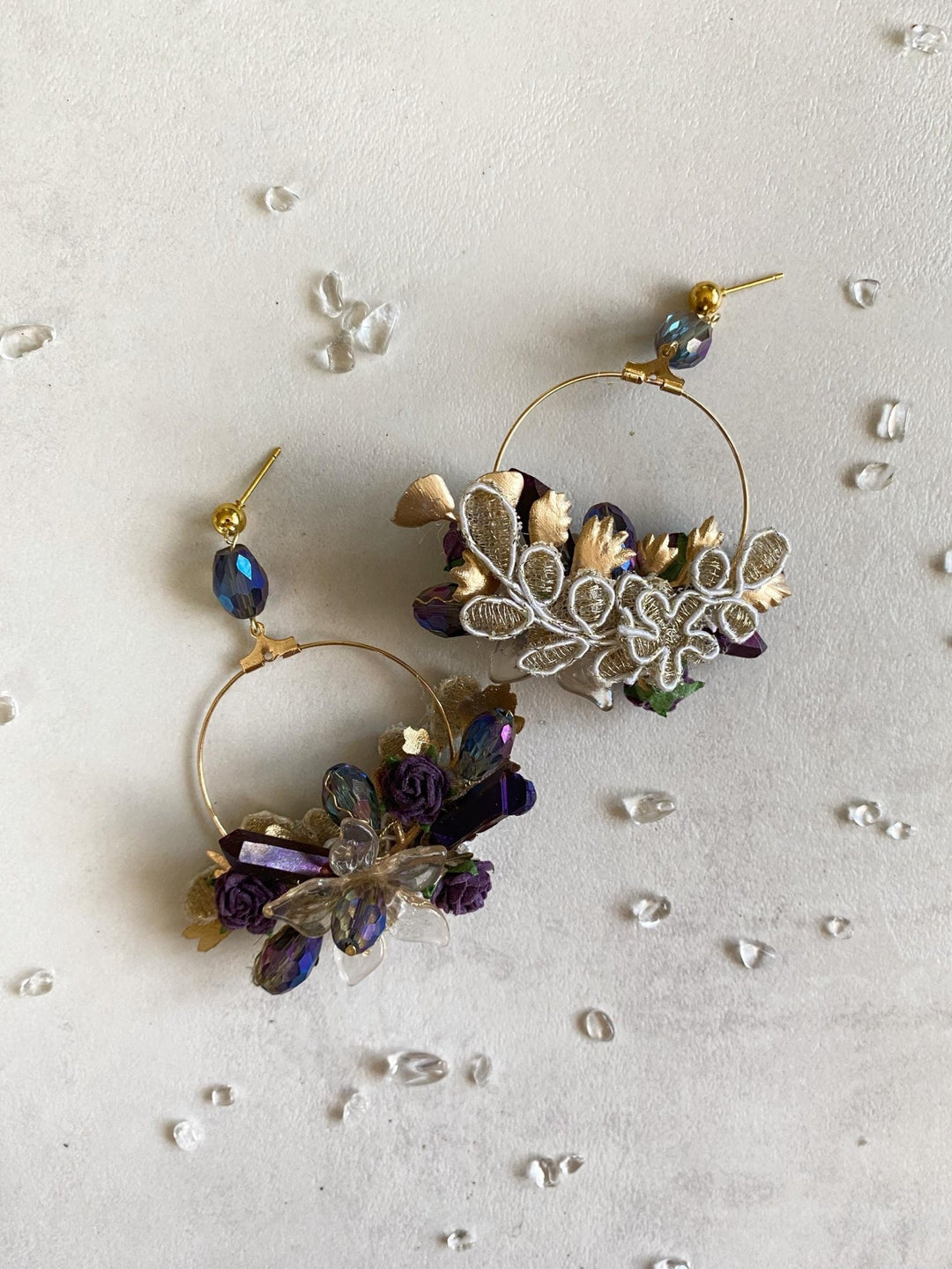 Purple & Gold Crystal Flower Earrings: Glam Bridal Jewelry – handmade floral hair accessory by magaela