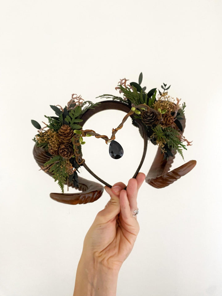 Woodland Horn Headband & Tiara – Pagan Costume Headpiece for Samhain, Halloween, Fantasy Weddings – handmade floral hair accessory by magaela