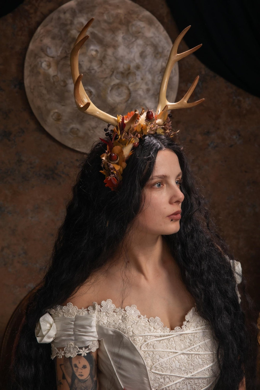 Woodland Antler Crown: Autumn Fairy Headpiece – handmade floral hair accessory by magaela