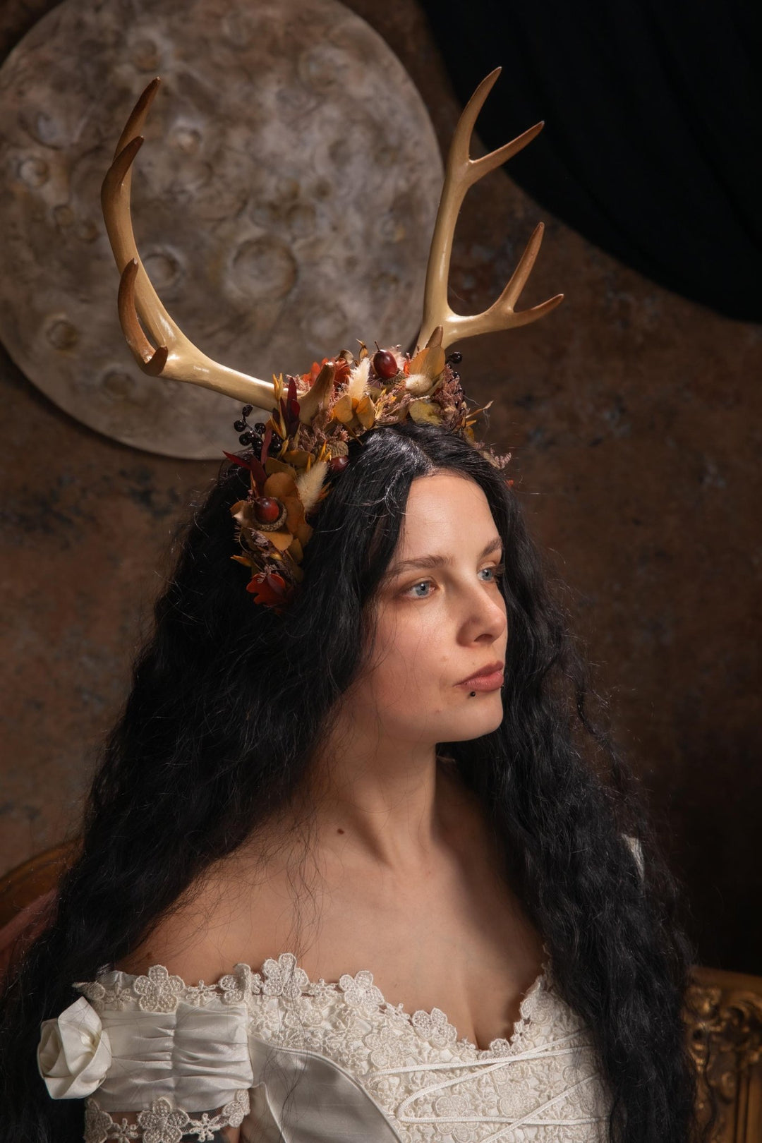 Woodland Antler Crown: Autumn Fairy Headpiece – handmade floral hair accessory by magaela
