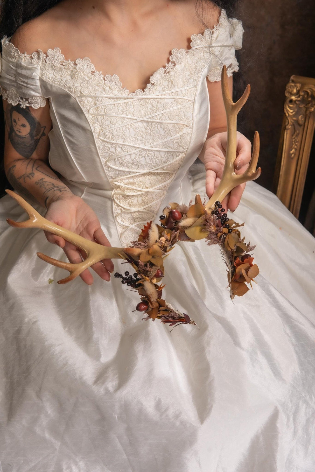 Woodland Antler Crown: Autumn Fairy Headpiece – handmade floral hair accessory by magaela
