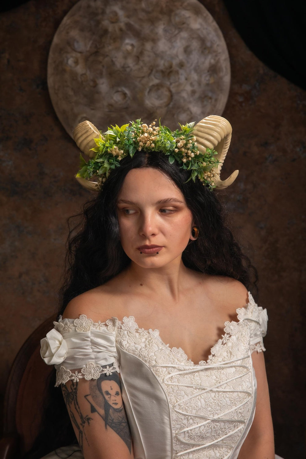 Greenery Horns Crown: Handmade Fairycore Headband – handmade floral hair accessory by magaela