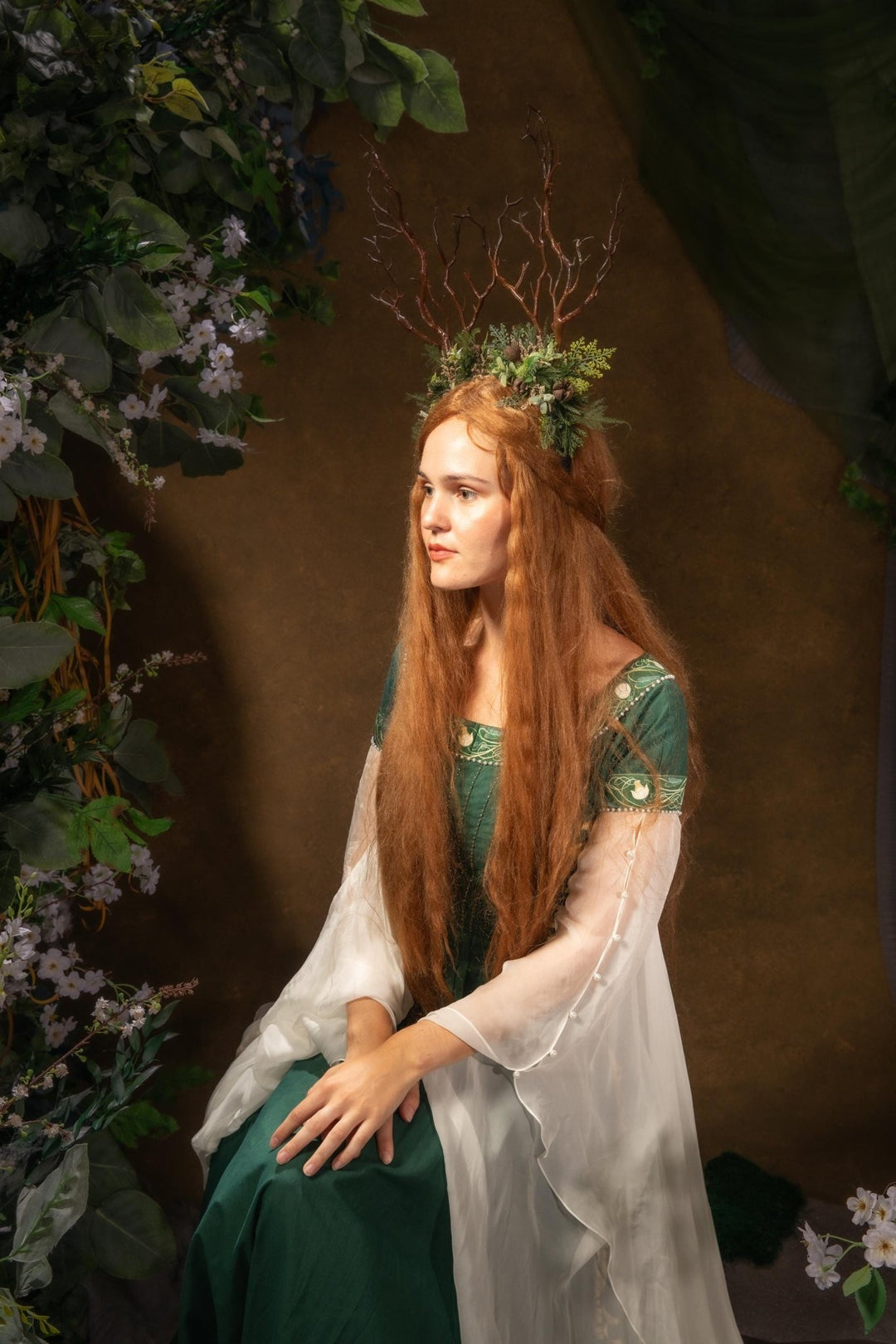 Woodland Antler Crown: Greenery Fairy Headband – handmade floral hair accessory by magaela