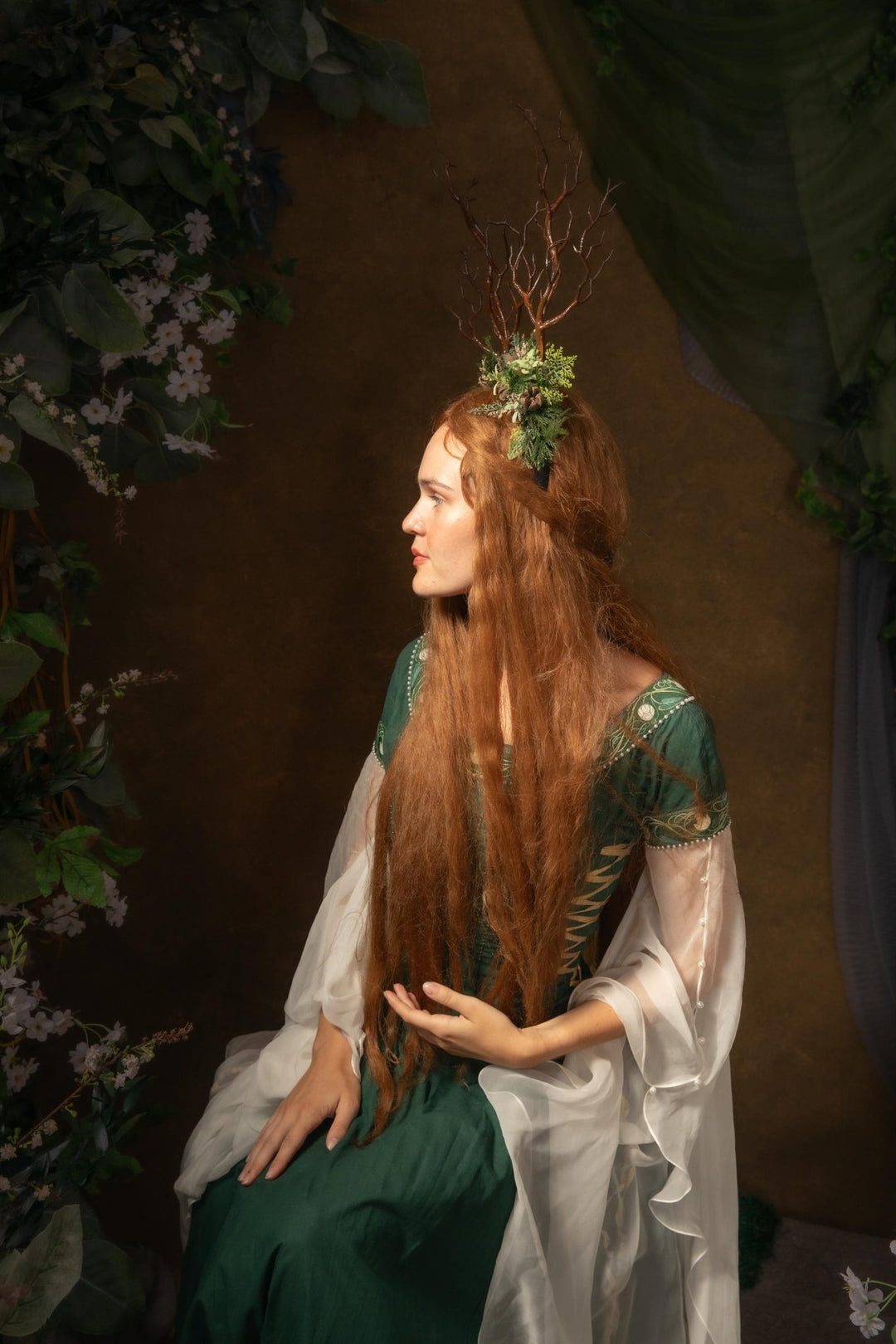 Woodland Antler Crown: Greenery Fairy Headband – handmade floral hair accessory by magaela