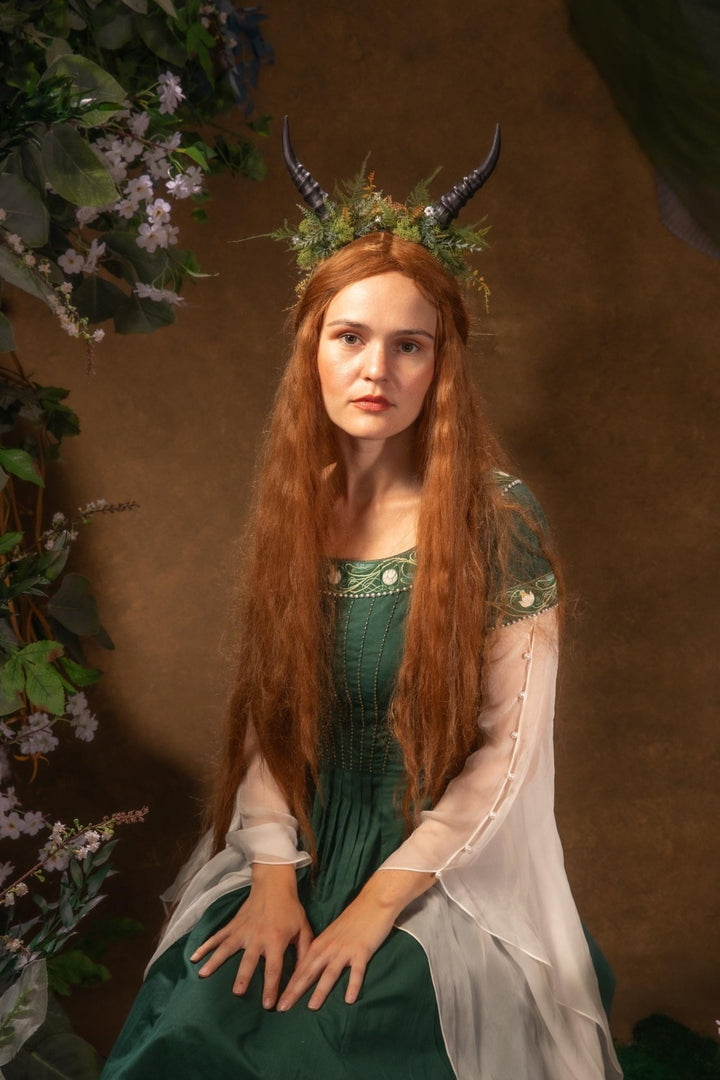 Woodland Horns Crown: Pagan Wiccan Headband, Fairycore Halloween – handmade floral hair accessory by magaela