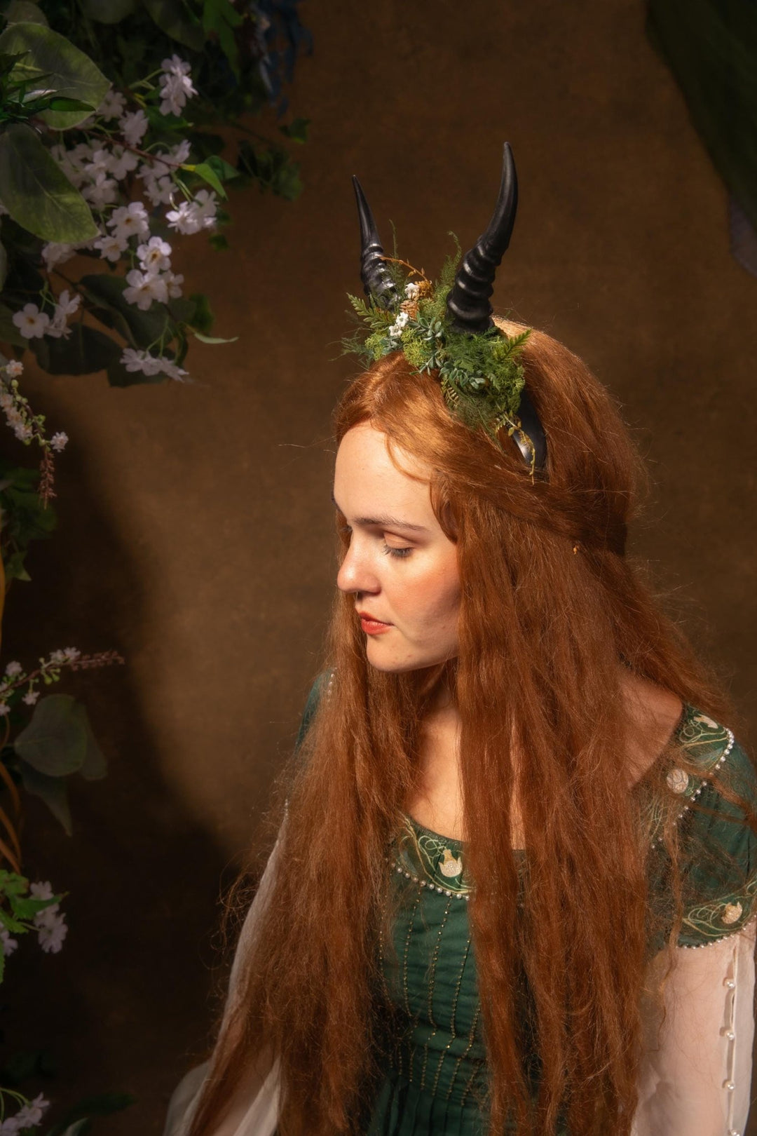 Woodland Horns Crown: Pagan Wiccan Headband, Fairycore Halloween – handmade floral hair accessory by magaela