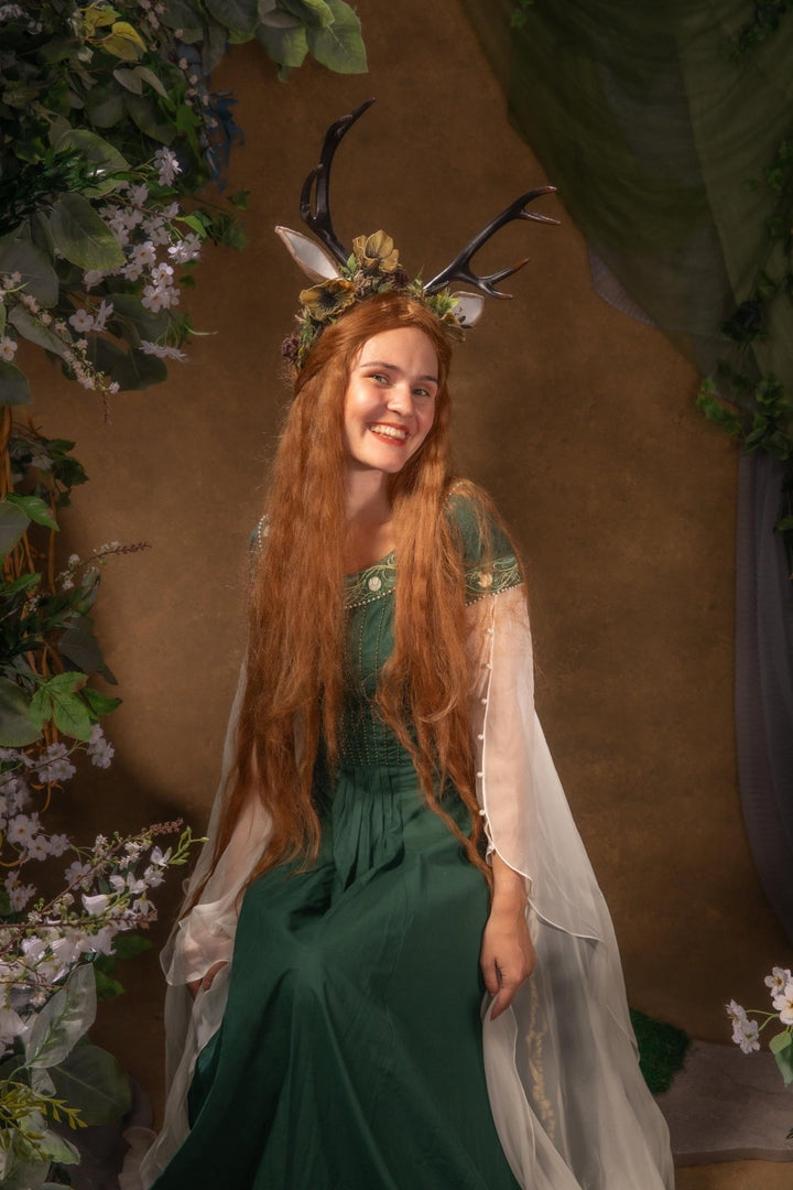 Fairytale Deer Antler Crown: Anemone Flower Headpiece, Pagan Fest Cosplay – handmade floral hair accessory by magaela