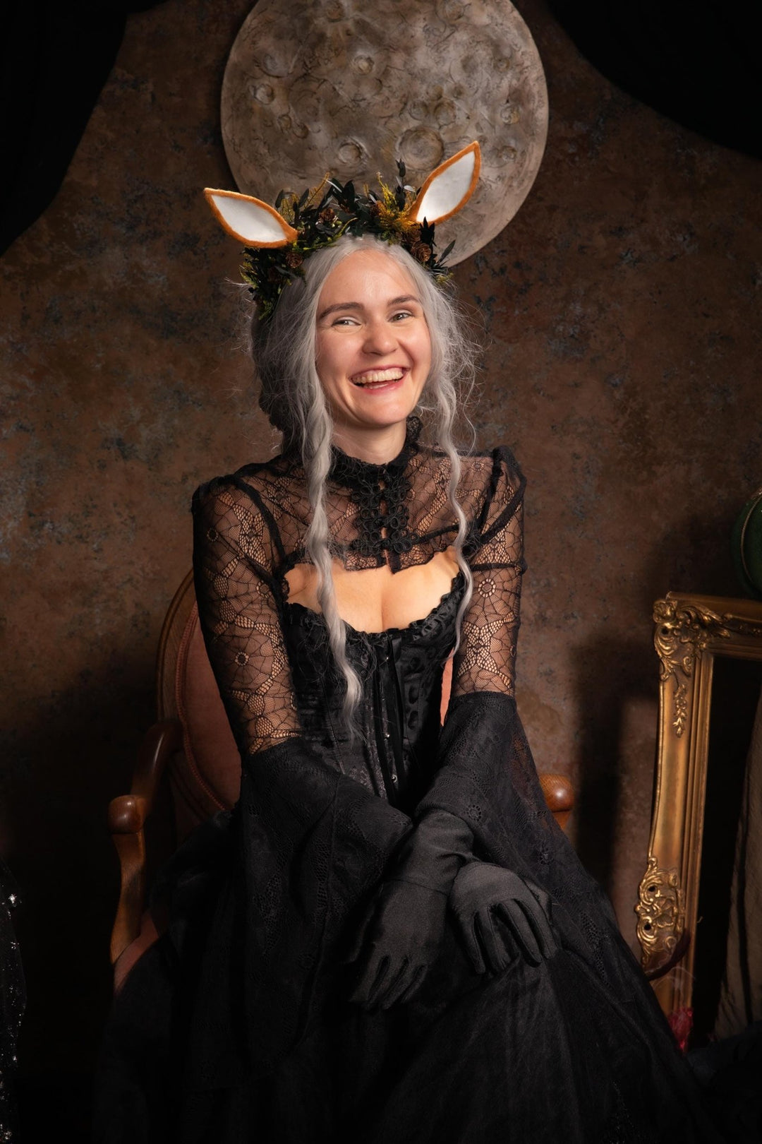 Woodland Fairy Crown: Pine Cone & Deer Ear Headband – handmade floral hair accessory by magaela