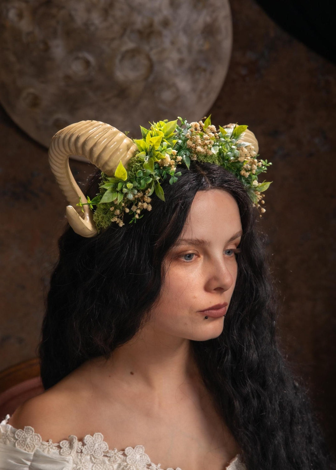 Greenery Horns Crown: Handmade Fairycore Headband – handmade floral hair accessory by magaela