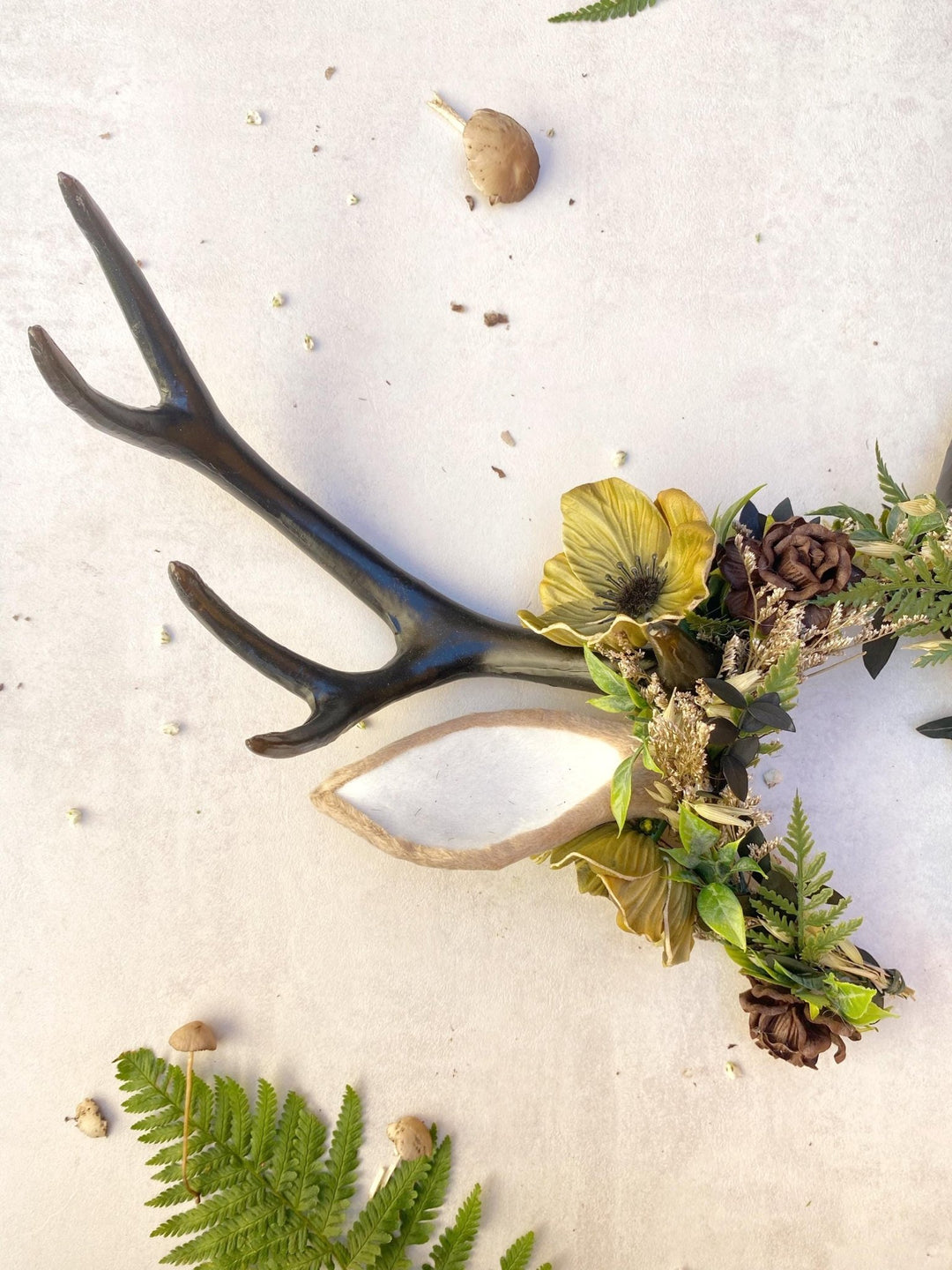 Fairytale Deer Antler Crown: Anemone Flower Headpiece, Pagan Fest Cosplay – handmade floral hair accessory by magaela