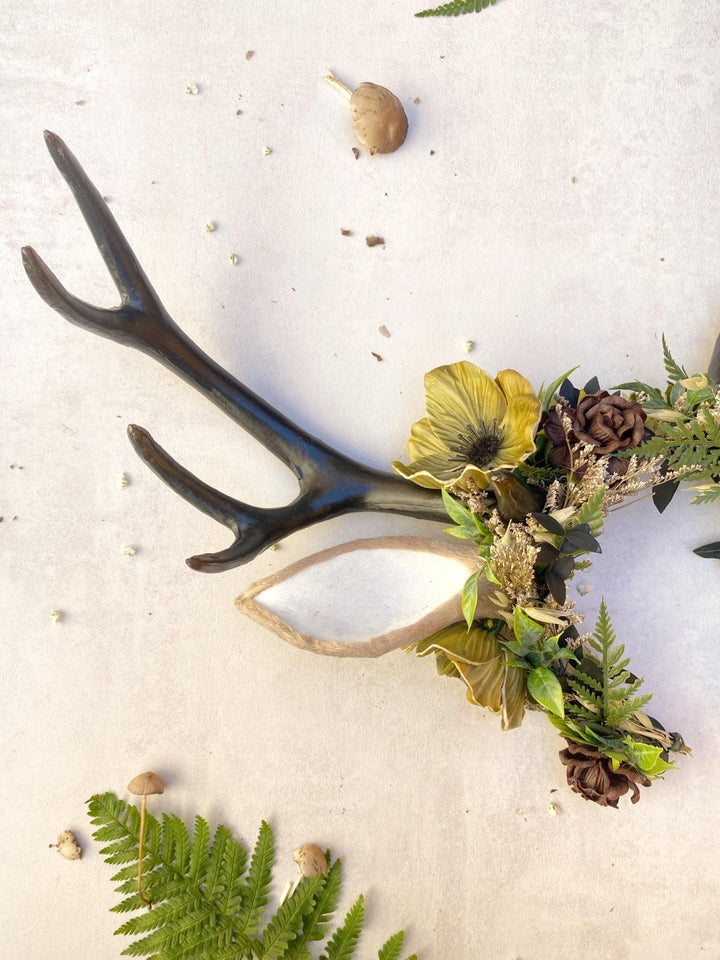 Fairytale Deer Antler Crown: Anemone Flower Headpiece, Pagan Fest Cosplay – handmade floral hair accessory by magaela