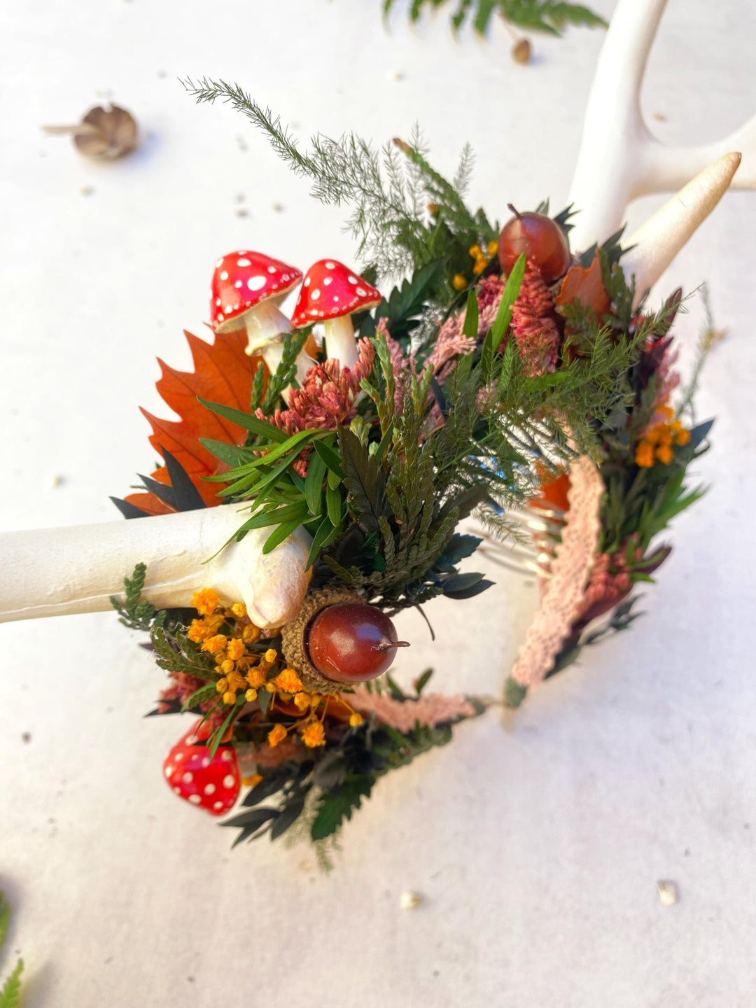 Mushroom Antler Headpiece: Woodland Fairycore Crown – handmade floral hair accessory by magaela