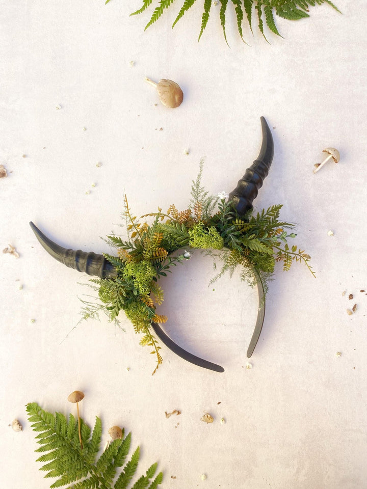 Woodland Horns Crown: Pagan Wiccan Headband, Fairycore Halloween – handmade floral hair accessory by magaela