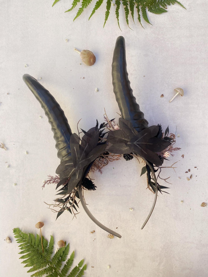 Blackberry Horned Crown: Gothic Flower Witch Headpiece – handmade floral hair accessory by magaela