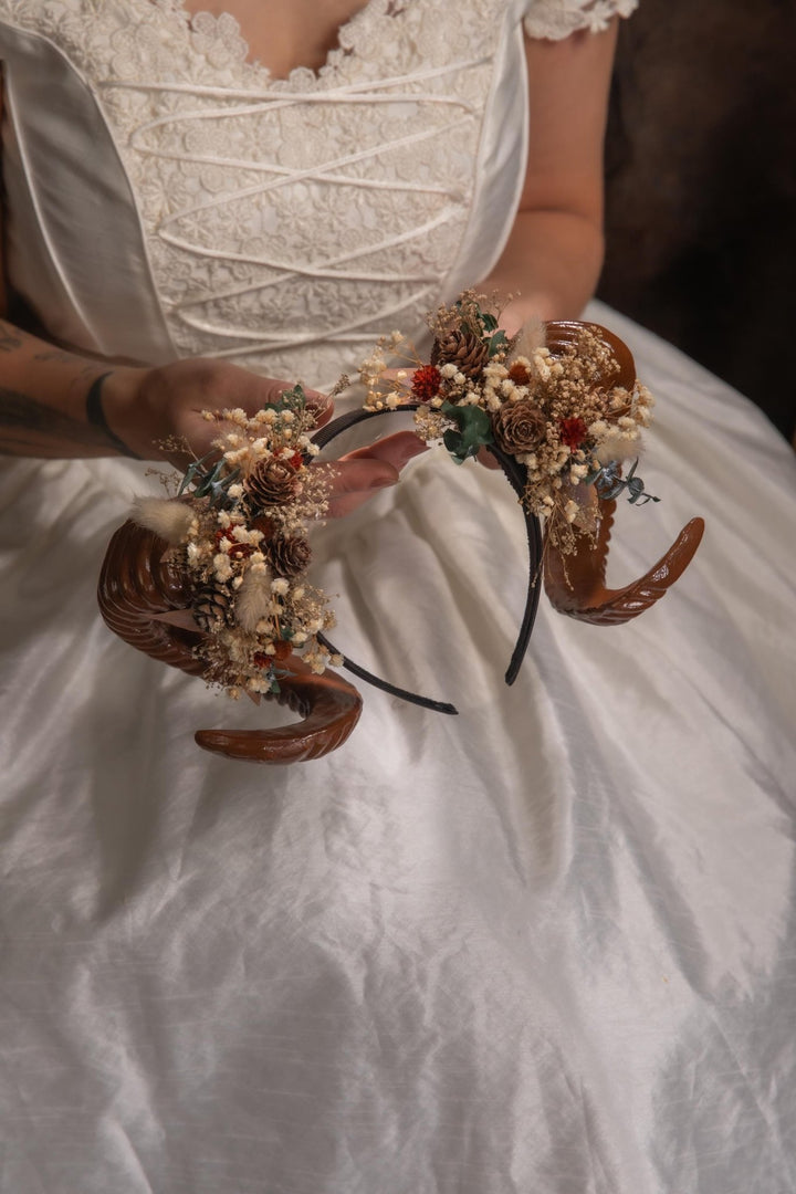 Woodland Horns Headband: Wicca Pagan Crown with Pine Cones – handmade floral hair accessory by magaela