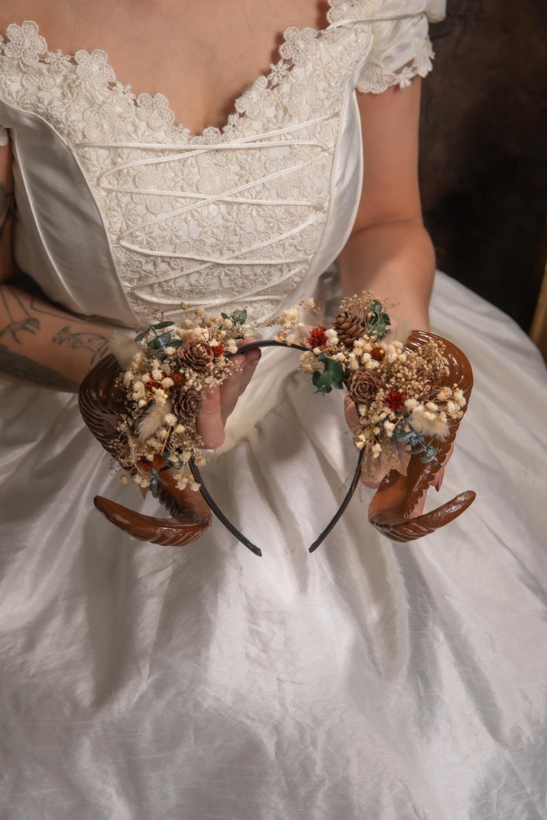 Woodland Horns Headband: Wicca Pagan Crown with Pine Cones – handmade floral hair accessory by magaela