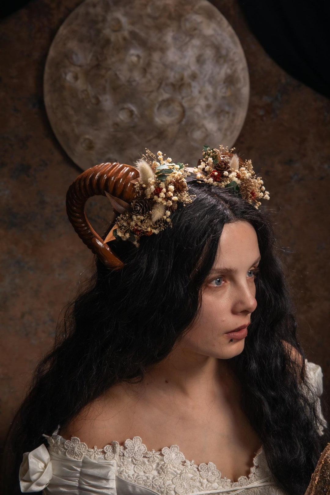 Woodland Horns Headband: Wicca Pagan Crown with Pine Cones – handmade floral hair accessory by magaela