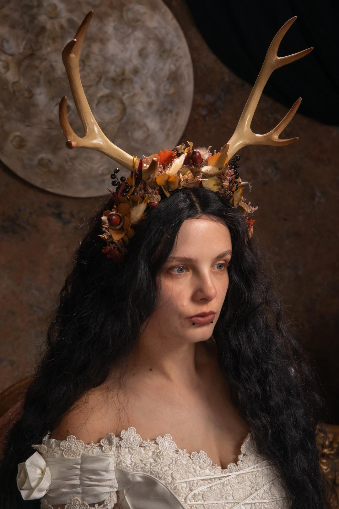 Woodland Antler Crown: Autumn Fairy Headpiece – handmade floral hair accessory by magaela